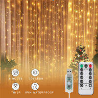 Copper 3 X 3m 300 Led Lamps Lights String, Usb Charging Remote Control Curtain Lamp String, Waterproof Twinkle Wall Lights For Room Decoration