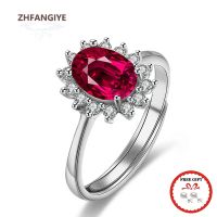 【lz】✱✸☏  925 Anéis de Prata Oval para Mulheres Pedra Preciosa de Zircão Vermelho Anel de Dedo Aberto Casamento e Noivado Promessa Festa Jóias da Moda Presente