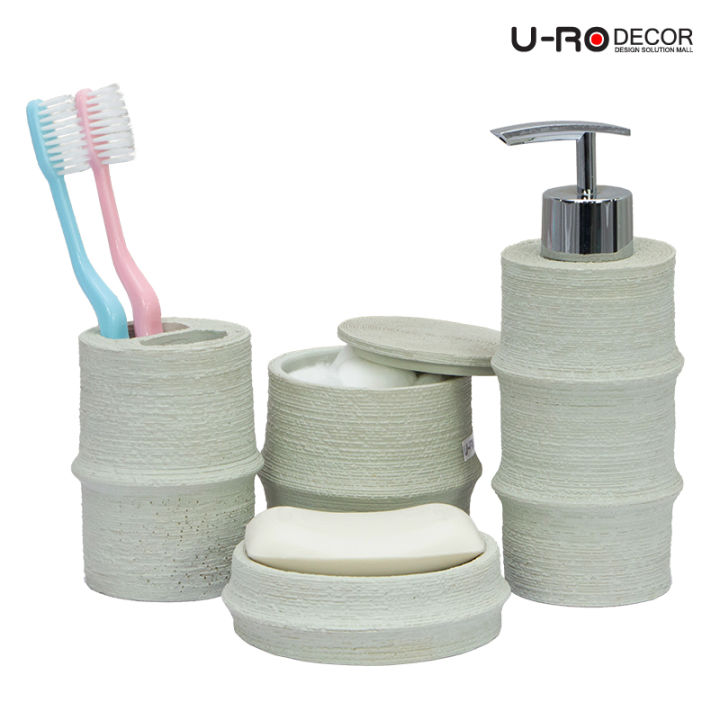 u-ro-decor-ที่ใส่สำลี-รุ่น-gerbera-เยอบีร่า-สีขาว-อุปกรณ์ห้องน้ำ-จานวางสบู่-ที่เสียบแปรงสีฟัน-แก้วน้ำแปรงฟัน-ขวดใส่สบู่เหลว-แปรงขัดห้องน้ำ-bath-acc-bath-set-dispensor-soapdish
