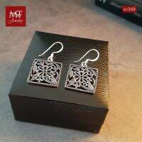 MT ต่างหูเงินแท้ ทรงสี่เหลี่ยม ดีไซน์ ดอกไม้  สไตล์บาหลี แบบห้อย ตะขอเกี่ยว Solid 925 Sterling Silver Earrings (se368) MT Jewelry มณีธารา