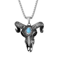 Vintage Stainless Steel Satan Goat Blue Pattern Necklace Hanging Mens Chain Hip Hop Style Satan Skull Pendant Jewelry Gothic Ac Fashion Chain Necklac