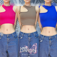 [LadyDarun] เสื้อครอป สายฝอ ผ้าร่องเกาหลีนุ่ม รุ่นสายเดียวเว้าไหล่ CF22