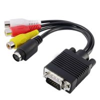 ❣✾ VGA Male to S-Video 3 RCA Jack Female Composite AV TV Out Adapter Converter Connector Video Cableor Laptop PC Video Cards