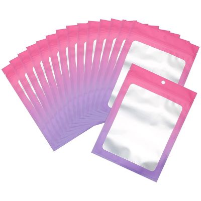 100 Pcs Resealable Zipper Closure Food Storage Bags Gradient Color Smell Proof Bag with Clear Window for Coffee Beans