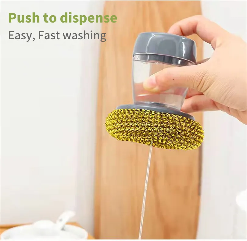 Kitchen Soap Dispensing Palm Brush Cleaner Push-Type Brush Kitchen