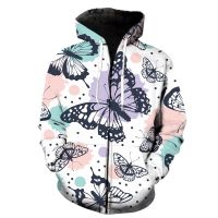 Sudadera con capucha y cremallera para hombre y mujer, suéter con estampado de mariposa de dibujos animados, ropa de calle de gran tamaño, XXS-7XL, 2021