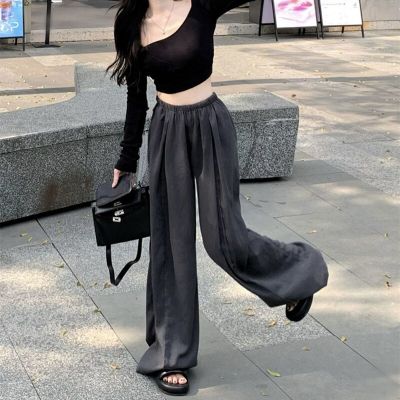 ‘；’ MEXZT Cotton Linen Wide Leg Pants Women Streetwear High Waist Casual Full Length Y2K Korean Loose All Match Straight Trousers