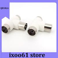 ixoo61 store T Type 2 Way TV Splitter Aerial Coaxial Cable TV Male Plug to 2x Female Jack Antenna Connectors Adapters White