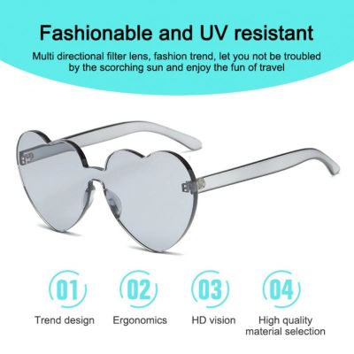 ◆❖▲ Love Heart Shape Sunglasses For Women Men Fashion Transparent Jelly Color Frameless Sun Glasses Clear Lens Colorful Eyewear