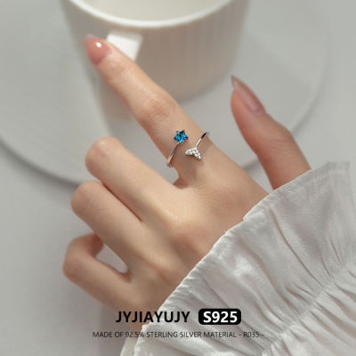 JYJIAYUJY 100% แหวน S925เงินสเตอร์ลิงปรับได้เพทายสีฟ้ารูปดาวคุณภาพสูงแฟชั่นแพ้ง่ายเครื่องประดับของขวัญใช้ในชีวิตประจำวัน R035