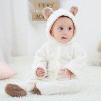 Baby Coral Fleece Jumpsuit Hooded Bodysuit