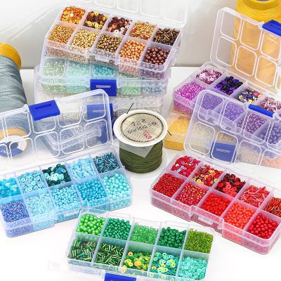 10 grid set box of rice beads, sequins, imitation pearl material bag, handmade DIY beaded bracelet, necklace, jewelry accessorie