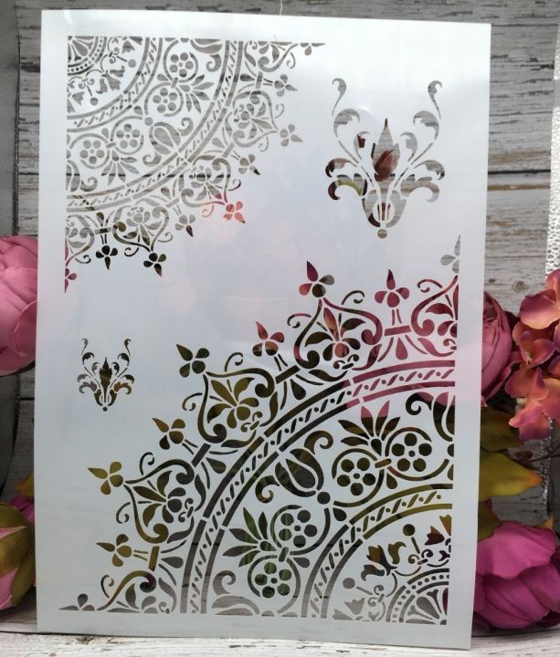 a4ดอกไม้ครึ่งวงกลม-diy-layering-stencils-wall-ภาพวาดสมุดภาพระบายสีลายนูนอัลบั้มกระดาษตกแต่งการ์ด-template