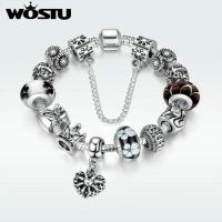 WOSTUส่วนลดเครื่องประดับราชินีSilver Charms 20ซม.สร้อยข้อมือและกำไลข้อมือQueen Crownสีชมพูสร้อยข้อมือลูกปัดสำหรับผู้หญิงZBB1823