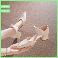 CODtianjia6731 Plus size 34-43 code Womens Shoes New Fashion Bow Pointed Hollow High Heels Korean Style Chunky Heel Sexy Shoes