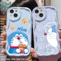 YiaMia เคสโทรศัพท์แฟชั่นสำหรับ VIVO Y17 Y15 Y12 Y11 Y15S Y15A Y01 Y02 Y02S Y85 V9 Y95 Y93 Y91 Y91C 1901 1902 1904 Y16 Y36การ์ตูนโดราเอมอน Espongbob การ์ตูนตลกเคสโทรศัพท์มีลายขอบหยักน่ารักซิลิโคนนิ่มกันกระแทกด้านหลังผ้าคลุม