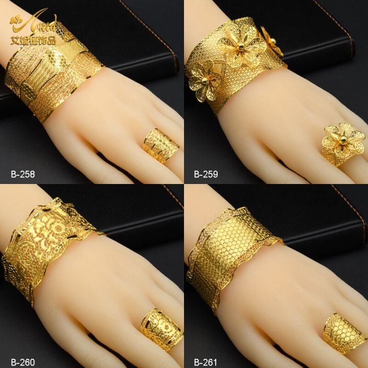 Dubai Open Cuff Bangle For Women Moroccan Big Gold Color Bracelet