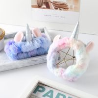 Bando Unicorn Telinga Kucing Lucu Aksesori Rambut Wanita Ikat Kepala Elastis untuk Mandi dan Wajah Nyaman