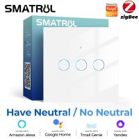 ไฟสวิตช์สมาร์ททัช SMATRUL Tuya Eu Zigbee 1/2/3แก๊งเปิดปิดแลทชิ่งรีเลย์แม่เหล็กสำหรับ Alexa Google Home Smart Life