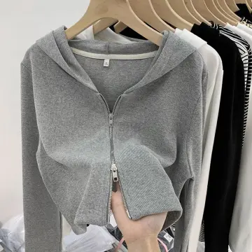Sweater Women Jacket Long Sleeve Hoodie Grey Women's woman cotton sweaters  plus size zip