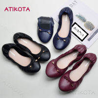 Atikota ผู้หญิงใหม่นุ่มลำลองแฟลตตื้นปากโบว์กลมโบว์ถั่วรองเท้าผู้หญิง