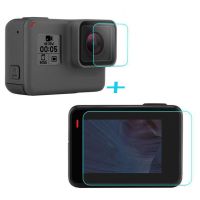 เคสกระจกนิรภัยสีดำสำหรับ Hero 6/5,ฟิล์มกันรอยหน้าจอ LCD เลนส์กล้องด้านหน้า