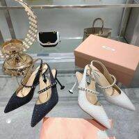 Spring 2023 MIUMIUˉ New Hot Diamond Cat Heel Party Fashion Outwear Rhinestone Pointed Womens Shoes