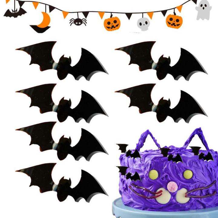 bat-cupcake-topper-6pcs-realistic-3d-black-bat-cupcake-picks-reusable-diy-cake-insert-topper-happy-halloween-props-for-halloween-theme-baby-shower-excitement