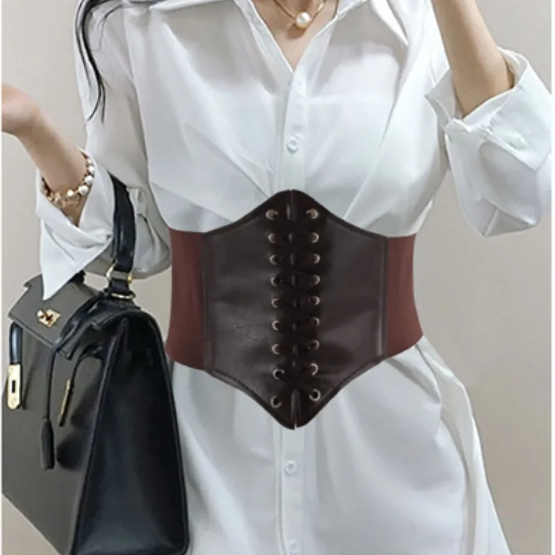 Women's Corset Belt Gothic Fashion PU Leather Female Lace-up