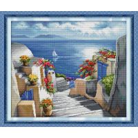 【CC】 Santorini Printed Set Aida 14CT 11CT Fabric Needle Thread Hand Embroidered