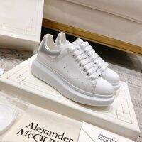 Alexander McQueen sneakers imported full grain cowhide silver shoes tail top large size mens shoes Packaging of real photo counters