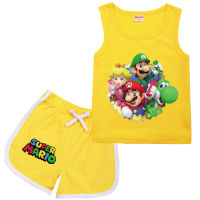 Super Mario Bros ชุดนอนสำหรับเด็กผู้หญิงชุดเสื้อกล้ามเด็กชายกางเกงขาสั้นการ์ตูนอะนิเมะพิมพ์2021ใหม่เสื้อกั๊ก Tether ชุด8605เสื้อผ้าเด็กฤดูร้อนกีฬาชุดนอนแฟชั่น