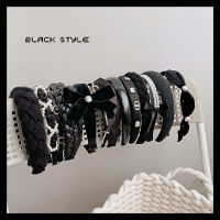 【cw】 Autumn and Winter Black Elegant New Pure Color All-Matching Headband Slightly Drum Pad High Skull Top Headband Width Hair Hoop Hair Accessories for Women !