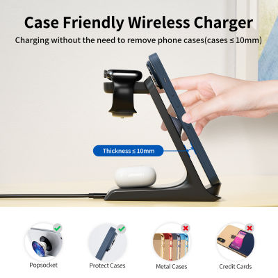 KPON 3 In 1 Wireless Charger Stand สำหรับ 14 13 12 11 Ultra 8 7 6 5 Pro 2 3 Qi 15W Fast Charging Station