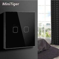 MiniTiger EU Standard 2 Gang 1 Way Touch Switch AC 220 250VWhite Crystal Glass Panel No remote function Touch Switch