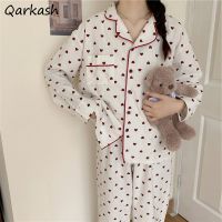 〖Gesh department store〗Pajama Sets Women Long Sleeve Turn-down Collar Elegant Sweet Printing Soft Single Breasted Pockets Spring Autumn Sleep Female