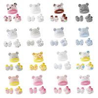 Newborn Baby Hat Anti Scratch Gloves and Socks Set Cotton Headwear Ant-grab Mittens and Foot Cover for Boys Girls