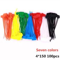 100pcs color cable label binding mark zipper automatic lock plastic buckle nylon fixed binding 4 x 150mm with marking pen