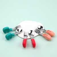 Baby Kids Silicone Tableware Sets Stainless Steel Spoon for Toddler Utensil Dinnerware Cartoon Infant Food Feeding Spoons Forks Bowl Fork Spoon Sets