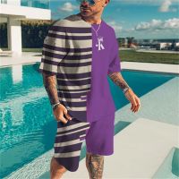 Summer Men T-Shirts And Shorts Sets Fashion 3D Stripe Print Casual Sportswear Mens Clothing Oversized Street Jogging Suit