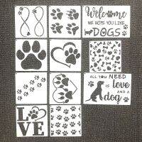 11 Pieces Dog Paw Print Stencils Trail of Paw Prints Stencil Love Dog Stencils Reusable Painting Templates with Metal Open Ring