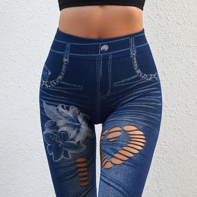 【VV】 Print Jeans Leggings Push Up Pants Female Trousers