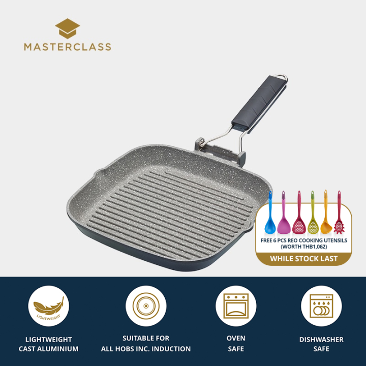 masterclass-cast-aluminium-non-stick-griddle-pan-with-folding-handle-กระทะปิ้งย่าง