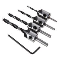 GJPJ-4pcs Hss 5 Flute Countersink Drills Bits Countersunk Head Drilling Bit Set 3 Tips Woodworking Drill 3mm 4mm 5mm 6mm