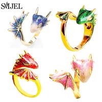 Trendy Enamel Dragon Ring Punk Viking Animal Snake Adjustable Finger Rings For Women Girls Gothic Magical Cool Jewelry Gift