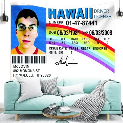 McLovin ID Flag Banner Tapestry Funny Meme Tapestry Aesthetic Decorative Tapestries Wall Hanging Bedroom Sheets Home Room Decor