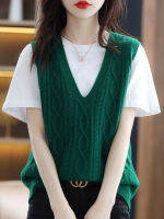 ผู้หญิง Vintage Pullover V คอแฟชั่น Casual Solid เสื้อกันหนาว Soft Design Streetwear All-Match Vest Waistcoat Tops...