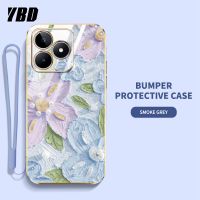 YBD เคสโทรศัพท์ดีไซน์ใหม่สำหรับ Realme OPPO เคส C51ชุบน้ำมันเคสลายดอกไม้เคสแถมฟรีสายคล้อง