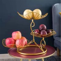 3 Tier Fruit Basket Lotus Leaf Fruit Bowl Iron Fruit Stand Home Creative Snacks Storage Drain Basket Desktop Snacks Tray