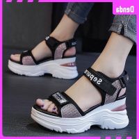 COD DSFEDTGETEER Heightening Velcro Sandals Womens Open Toe Flat Comfort Wedge Heel Thick Sole Outdoor Casual Sports Sandals增高魔术贴凉鞋女露趾平底舒适坡跟厚底户外休闲运动凉鞋